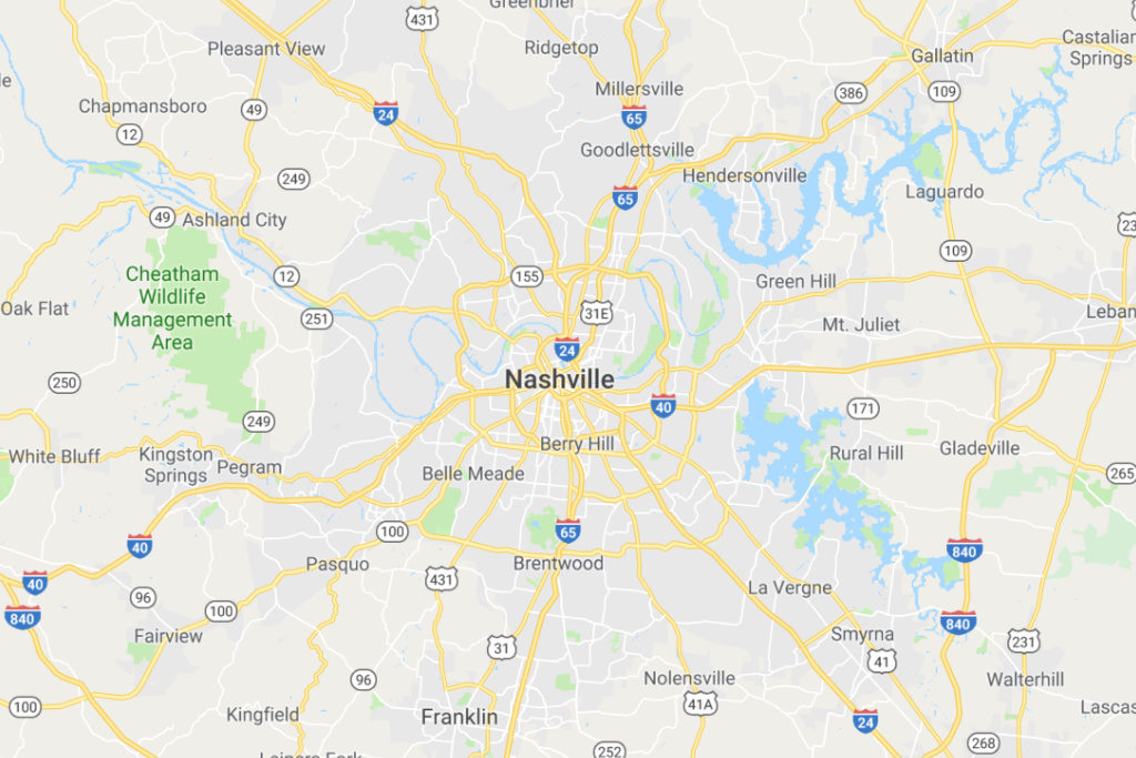 Nashville Tennessee Service Area Map